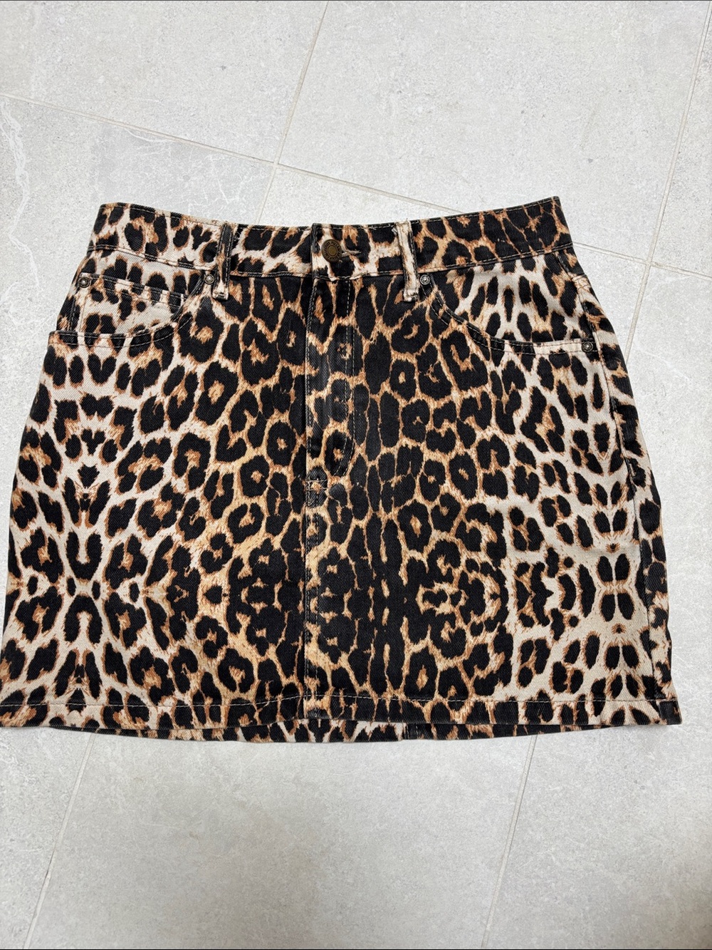 Pull&Bear Leopard Print Mini Jean Skirt - Brown & Black